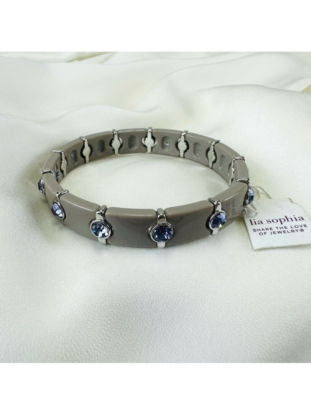 Lia Sophia NEW grey stretch bracelet with amethyst crystal inlay bracelet